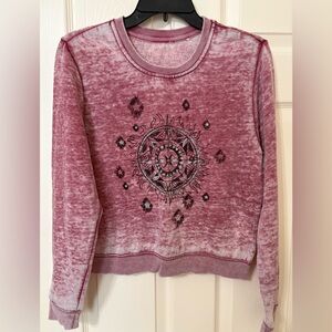 Women's Burgundy Graphic Sweatshirt distressed crewneck sweatshirt